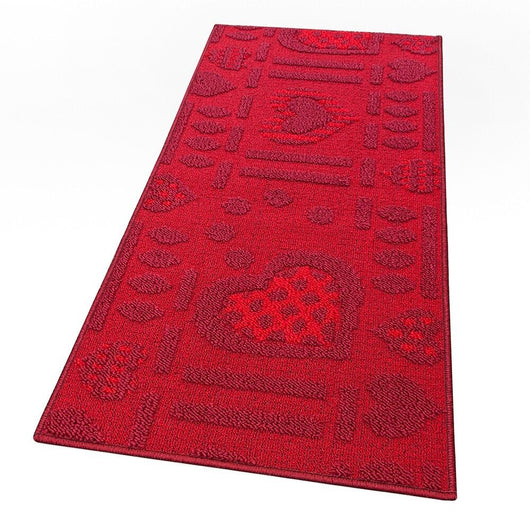 Tappeto Cucina Antiscivolo Cuori Lavabile Moderno Assorbente Bordeaux 57x130 cm