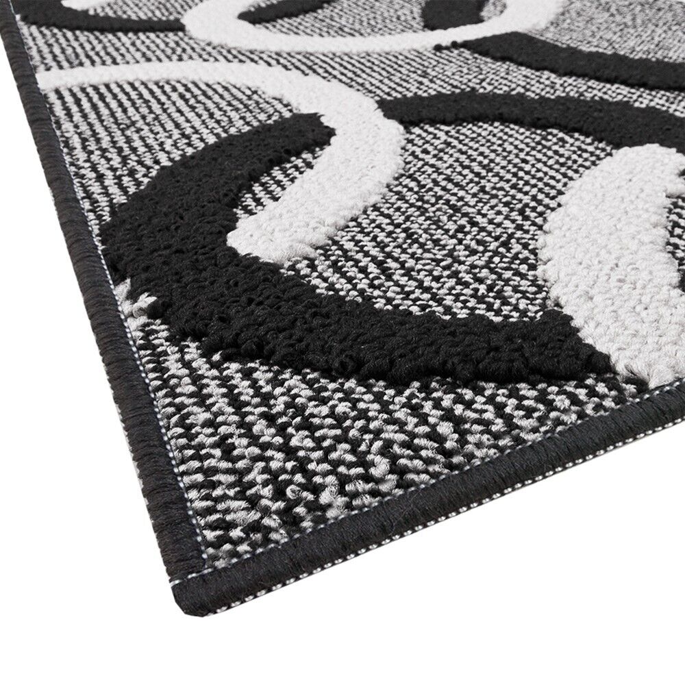 Tappeto Cucina 50x80 Cm Tridimensionale Cerchi 3D Assorbente Morbido Moderno Antiscivolo Nero