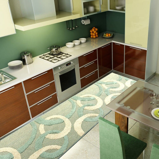 Tappeto Cucina 50x80 Cm Tridimensionale Cerchi 3D Assorbente Morbido Moderno Antiscivolo Verde