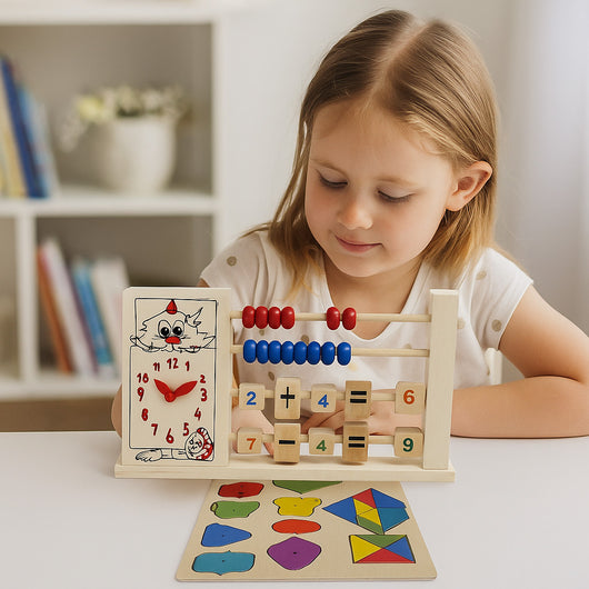 GIOCO EDUCATIVO LEGNO OROLOGIO ABACO CALCOLATRICE BAMBINI MONTESSORI 19CM 07947