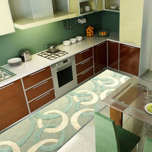 Tappeto Cucina 50x100 Cm Tridimensionale Cerchi 3D Assorbente Morbido Moderno Antiscivolo Verde