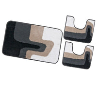 Tappeto Bagno Scendiletto Pelo Raso Morbido Assorbente Antiscivolo Lavabile Set 3 Pezzi Grigio