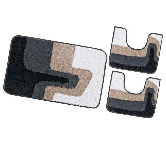 Tappeto Bagno Scendiletto Pelo Raso Morbido Assorbente Antiscivolo Lavabile Set 3 Pezzi Grigio