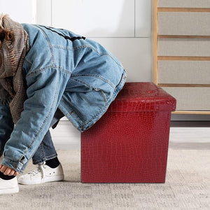 Cassapanca Contenitore Pouf Panca Poggiapiedi Similpelle Pelle Finta Coccodrillo 38x38x38 cm Bordeaux