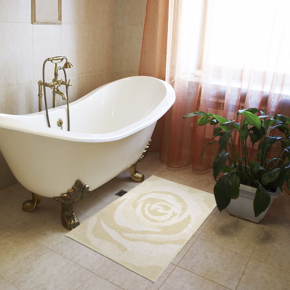 Tappeto Bagno Scendiletto 65x140 cm Puro Cotone Rosa Elegante Assorbente Antiscivolo Crema