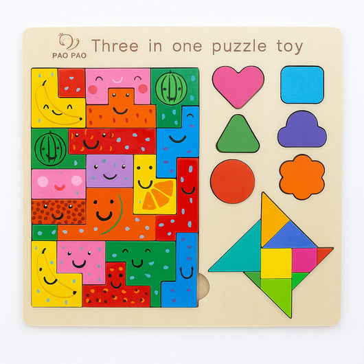 GIOCO EDUCATIVO LEGNO PUZZLE FORME COLORI BAMBINI 3 IN 1 MONTESSORI 22.5CM 07286