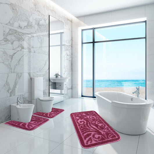 Tappeto Bagno Damascato Parure Porpora Morbido Soffice Assorbente Antiscivolo Lavabile