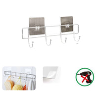 PORTA ASCIUGAMANI CON 4 GANCI BAGNO PARETE SALVIETTE GANCIO CASA ADESIVO 03482