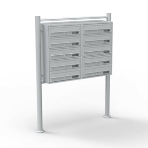 Blocco di 10 cassette postali su piedi con ingressi argentati mail 16_0000141