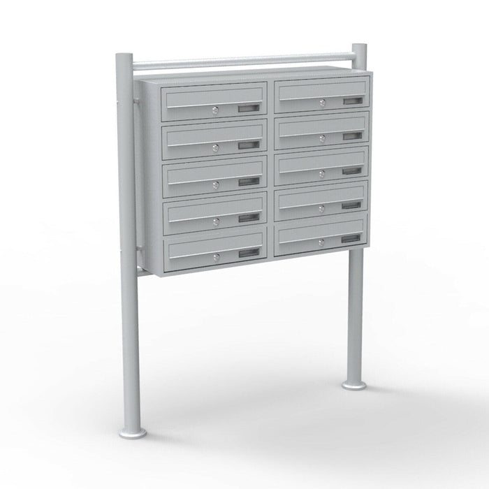 Blocco di 10 cassette postali su piedi con ingressi argentati mail 16_0000141