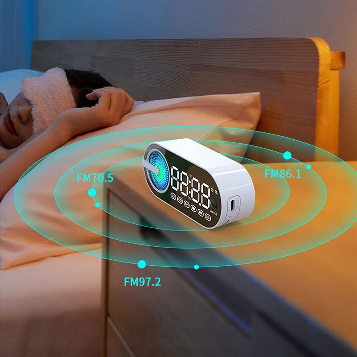 SPEAKER WIRELESS BLUETOOTH CON SVEGLIA PORTATILE AUDIO CASSA SUBWOOFER RADIO FM