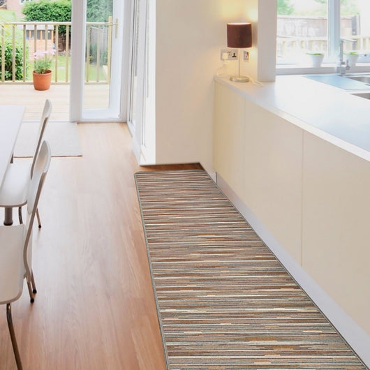 Tappeto Cucina Bordato Tessitura Piatta Bagno Camera Corridoio Stile Bamboo Beige 52x80 cm