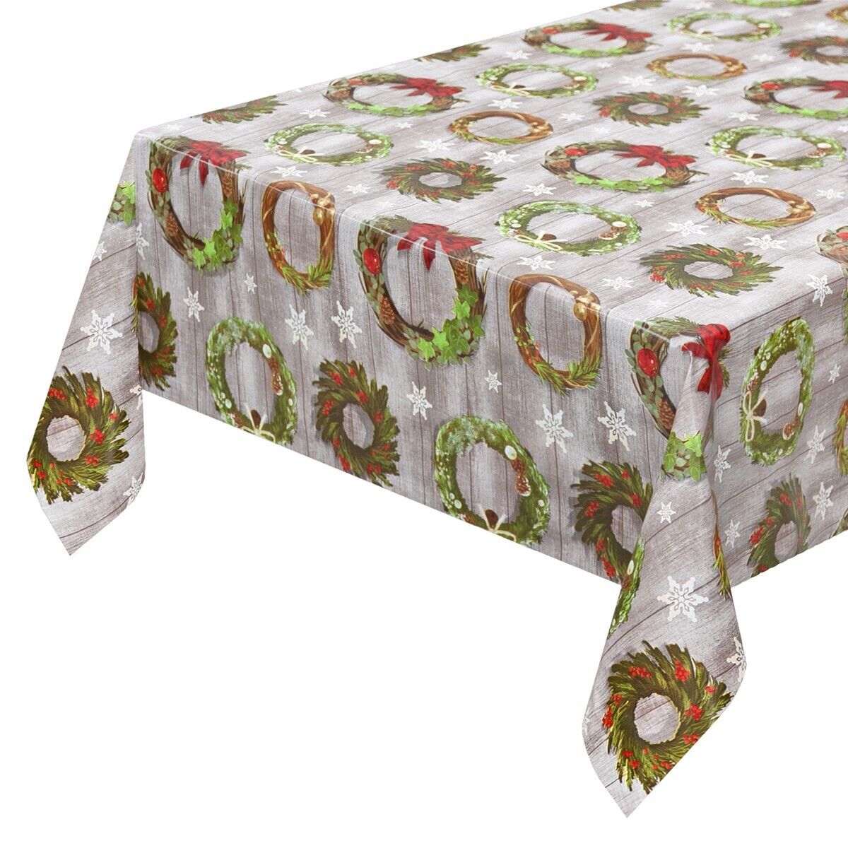 Tovaglia Cucina Natalizia Corona Natale Copritavolo Antimacchia Plastificata Cerata - 140x180 Cm