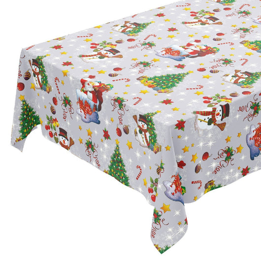 Tovaglia Cucina Natalizia Pupazzo Neve Albero Natale Plastificata Cerata Antimacchia - 140x220 Cm