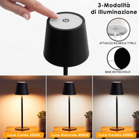 Lampada Touch Led Regolabile Tavolo Abat Jour Comodino Scrivania No Fili Ricaricabile Usb Nera