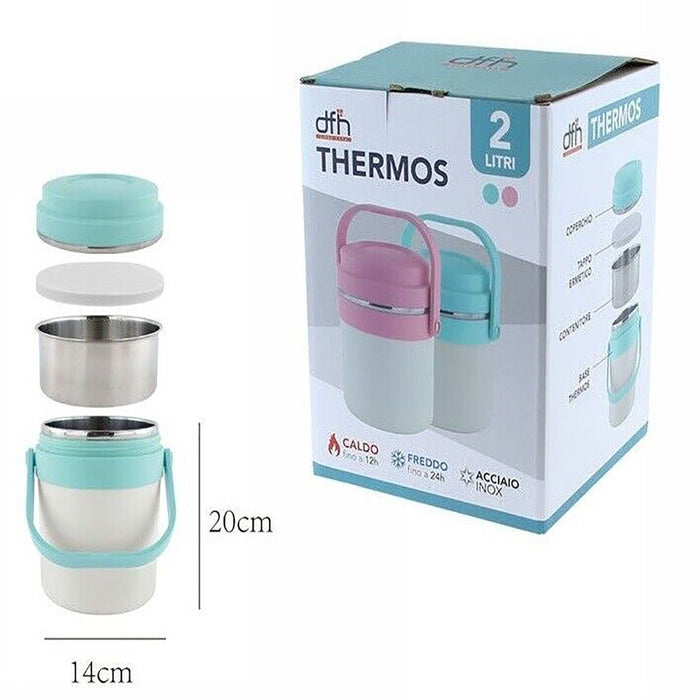 PORTAVIVANDE THERMOS CONTENITORE PORTA PRANZO TERMICO ACCIAIO BORSA TERMICA 2LT