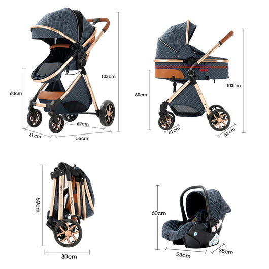 Passeggino 3 in 1 Trio Neonato Carrozzina Seggiolino Auto Pieghevole Vari Colori