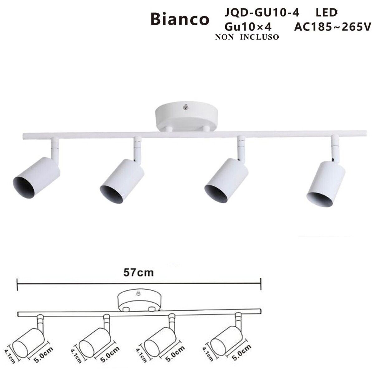 APPLIQUE 4 FARETTI SOFFITTO SOSPENSIONE PLAFFONIERA ORIENTABILI GU10 LED BIANCO*