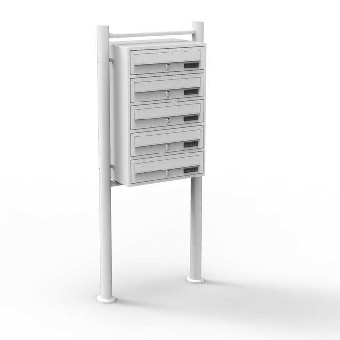 Blocco 5 cassette postali su gambe 5 ingressi in acciaio zincato bianco 16_0000040