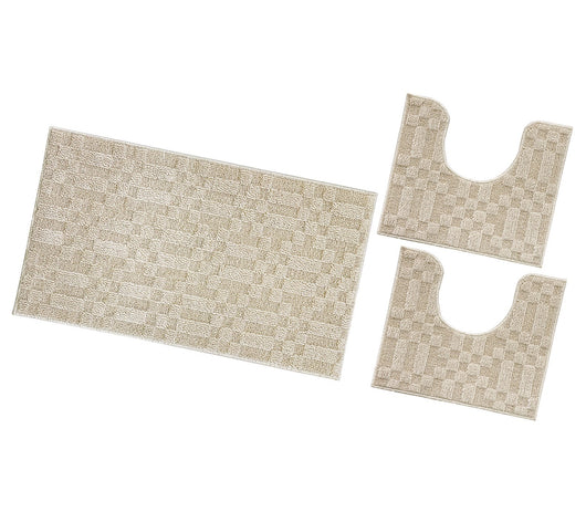 Tappeto Bagno 3D Morbido Assorbente Antiscivolo Lavabile Scendiletto Camera Set 3 Pezzi Beige