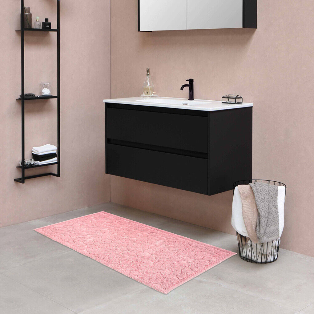 Tappeto Morbido Cotone 53x110 cm Scendiletto Bagno Camera Assorbente Antiscivolo Rosa