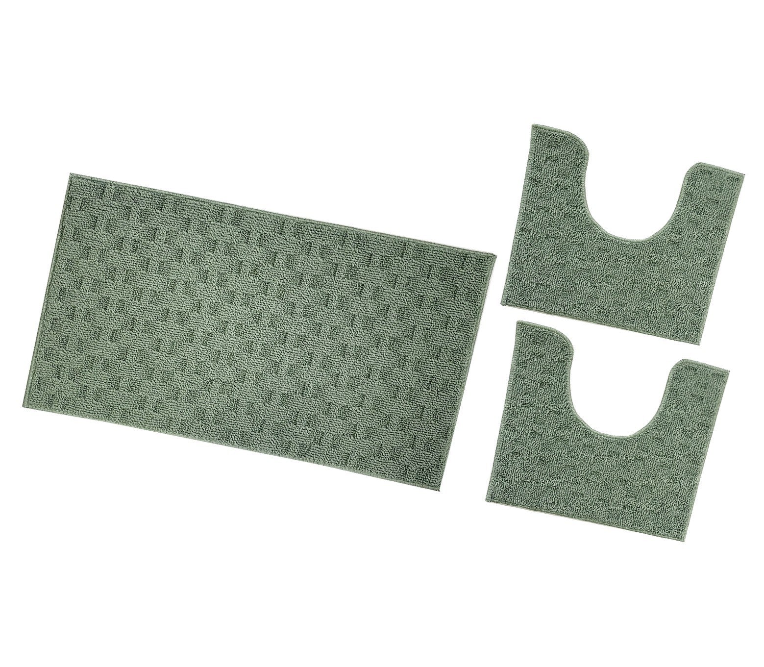 Tappeto Bagno Morbido Assorbente Antiscivolo 3D Intrecciato Lavabile Set 3 Pezzi Verde