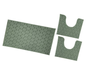 Tappeto Bagno Morbido Assorbente Antiscivolo 3D Intrecciato Lavabile Set 3 Pezzi Verde