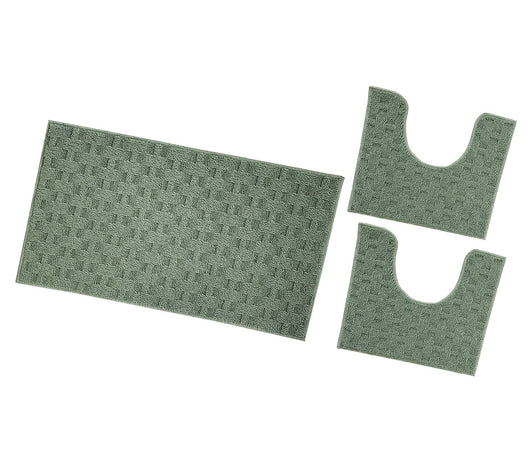 Tappeto Bagno Morbido Assorbente Antiscivolo 3D Intrecciato Lavabile Set 3 Pezzi Verde