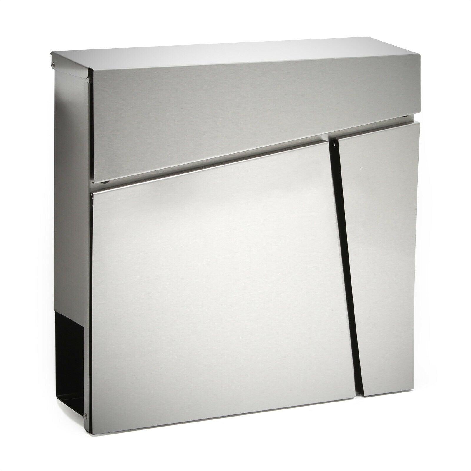 Cassetta postale di design con scomparto per giornali, palo in acciaio inox argento 16_0000095