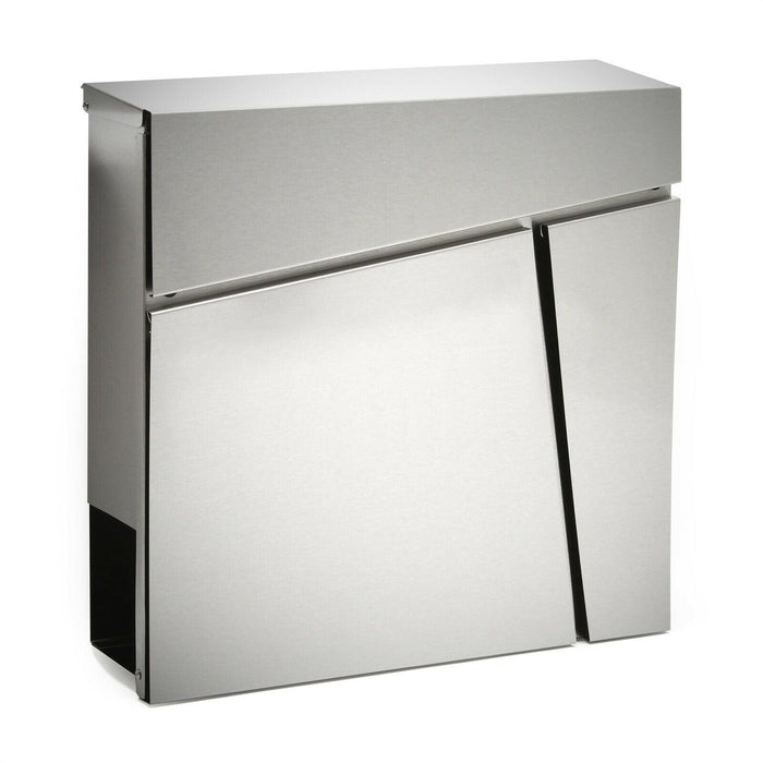 Cassetta postale di design con scomparto per giornali, palo in acciaio inox argento 16_0000095