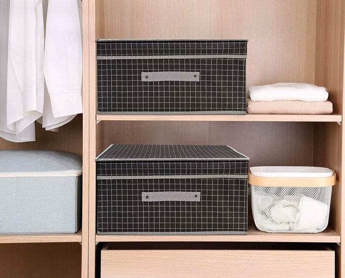 Scatola Salvaspazio Tessuto Rigida 41x35x20 cm Pieghevole Contenitore Vestiti Abiti Nero