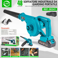 SOFFIATORE BATTERIA PORTATILE 48V BRICOLAGE VELOCITÀ ARIA FOGLIE GIARDINO SACCA