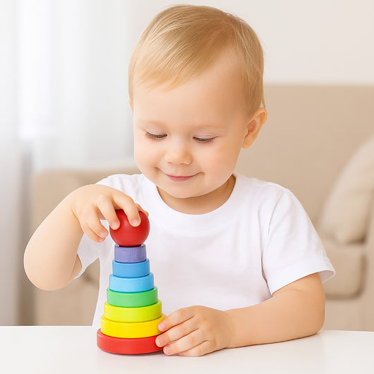 GIOCO EDUCATIVO PIRAMIDE IMPILABILE LEGNO COLORATO BAMBINI APPRENDIMENTO 07332