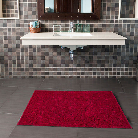 Tappeto Morbido Cotone 53x110 cm Scendiletto Bagno Camera Assorbente Antiscivolo Bordeaux