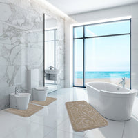 Tappeto Bagno Damascato Parure Beige Morbido Soffice Assorbente Antiscivolo Lavabile
