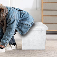 Cassapanca Contenitore Pouf Panca Poggiapiedi Similpelle Pelle Finta Coccodrillo 38x38x38 cm Bianca