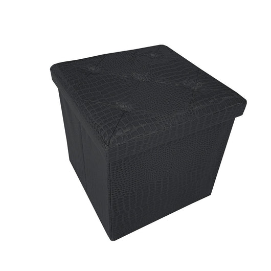Cassapanca Contenitore Pouf Panca Poggiapiedi Similpelle Pelle Finta Coccodrillo 38x38x38 cm Nera