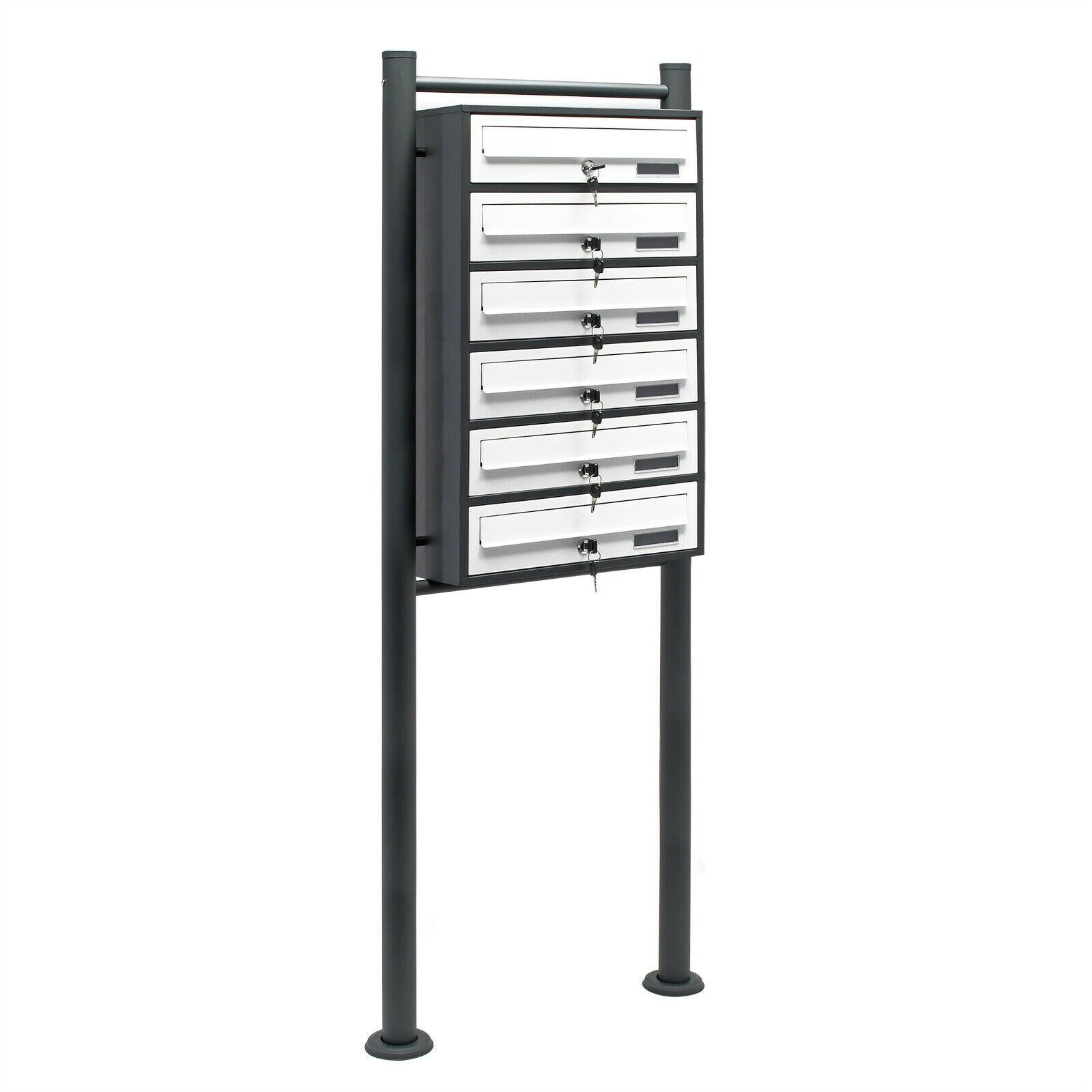 Blocco 6 cassette postali piedino appoggio 6 scomparti sovrapposti antracite e bianco 16_0000043