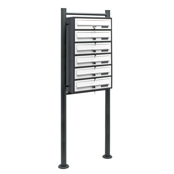Blocco 6 cassette postali piedino appoggio 6 scomparti sovrapposti antracite e bianco 16_0000043
