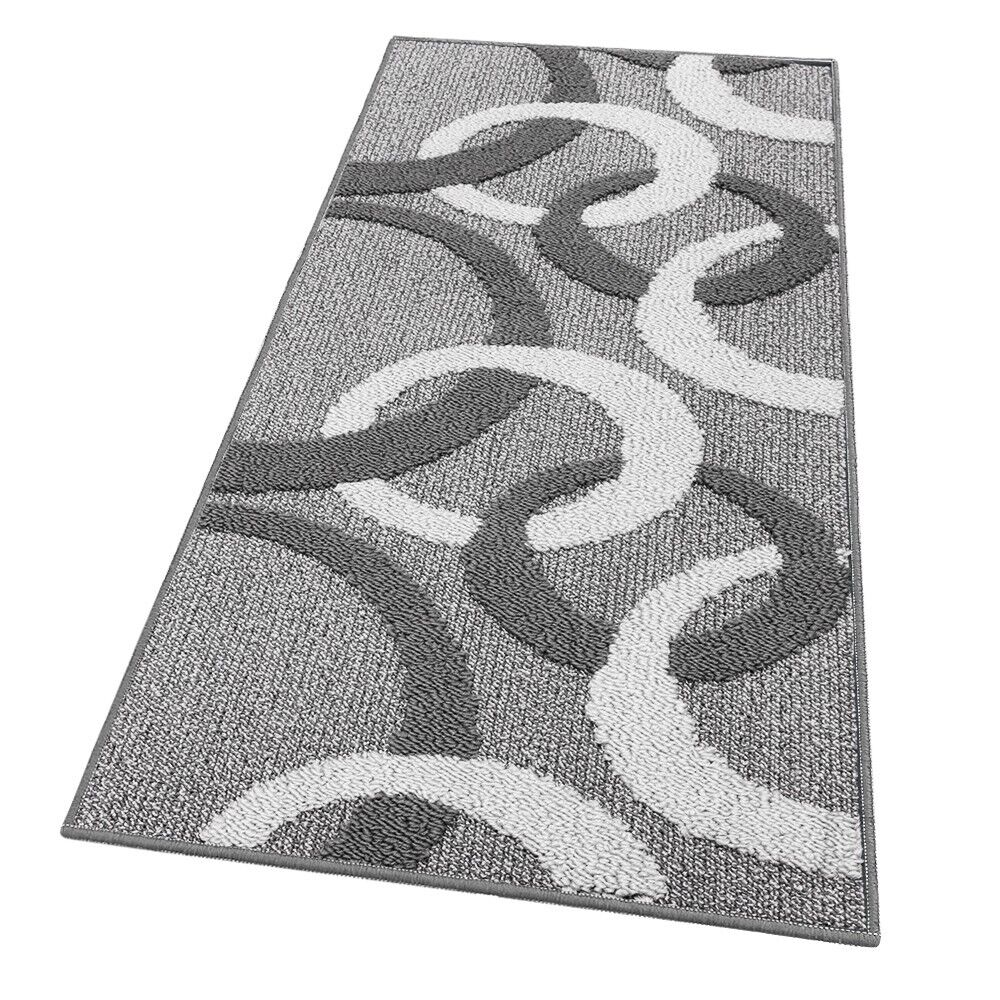 Tappeto Cucina 57x115 Cm Tridimensionale Cerchi 3D Assorbente Morbido Moderno Antiscivolo Grigio