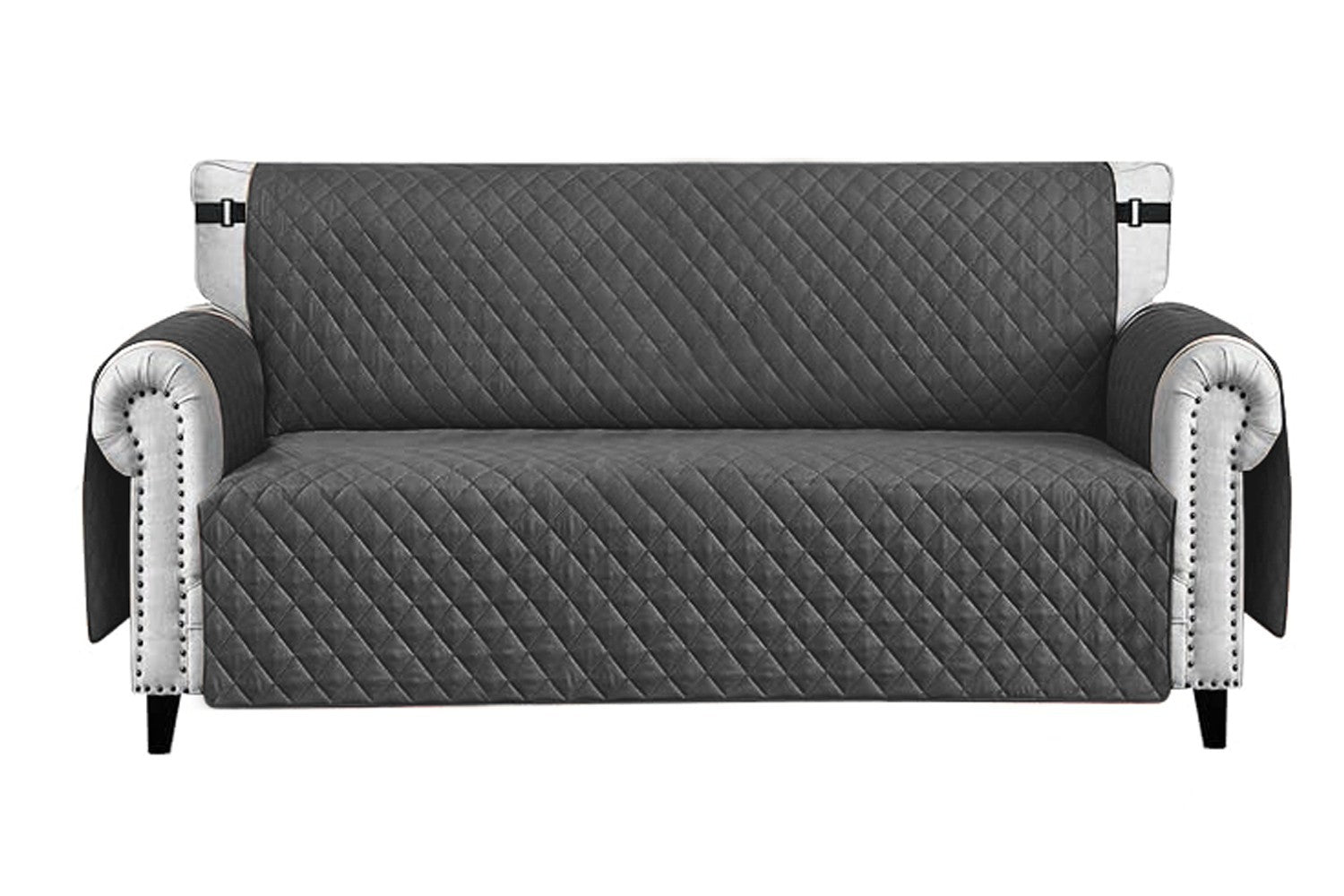 Copridivano Impermeabile Tasche Laterali Proteggi Divano Antimacchia Antiscivolo 2 Posti Antracite