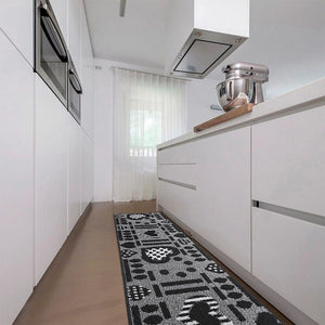 Tappeto Cucina Antiscivolo Cuori 3D Lavabile Moderno Assorbente Grigio 57x270 cm