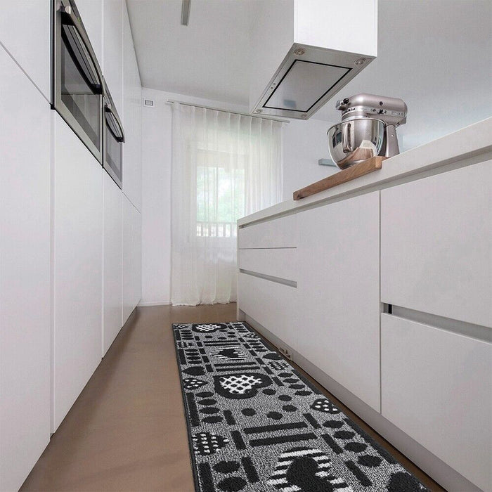 Tappeto Cucina Antiscivolo Cuori 3D Lavabile Moderno Assorbente Grigio 57x270 cm