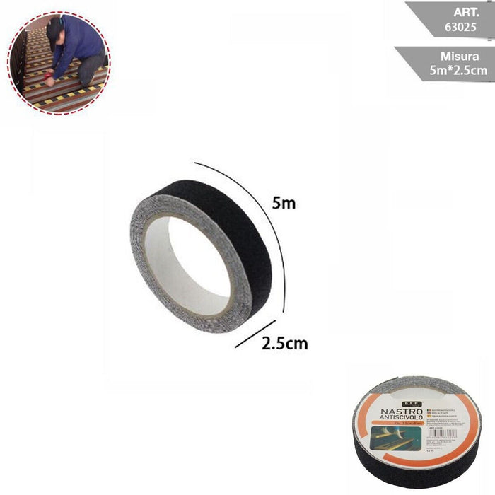 NASTRO ANTISCIVOLO ADESIVO 5MT 2.5MMM NERO SCALE PAVIMENTI SUPERFICI SCIVOLOSE