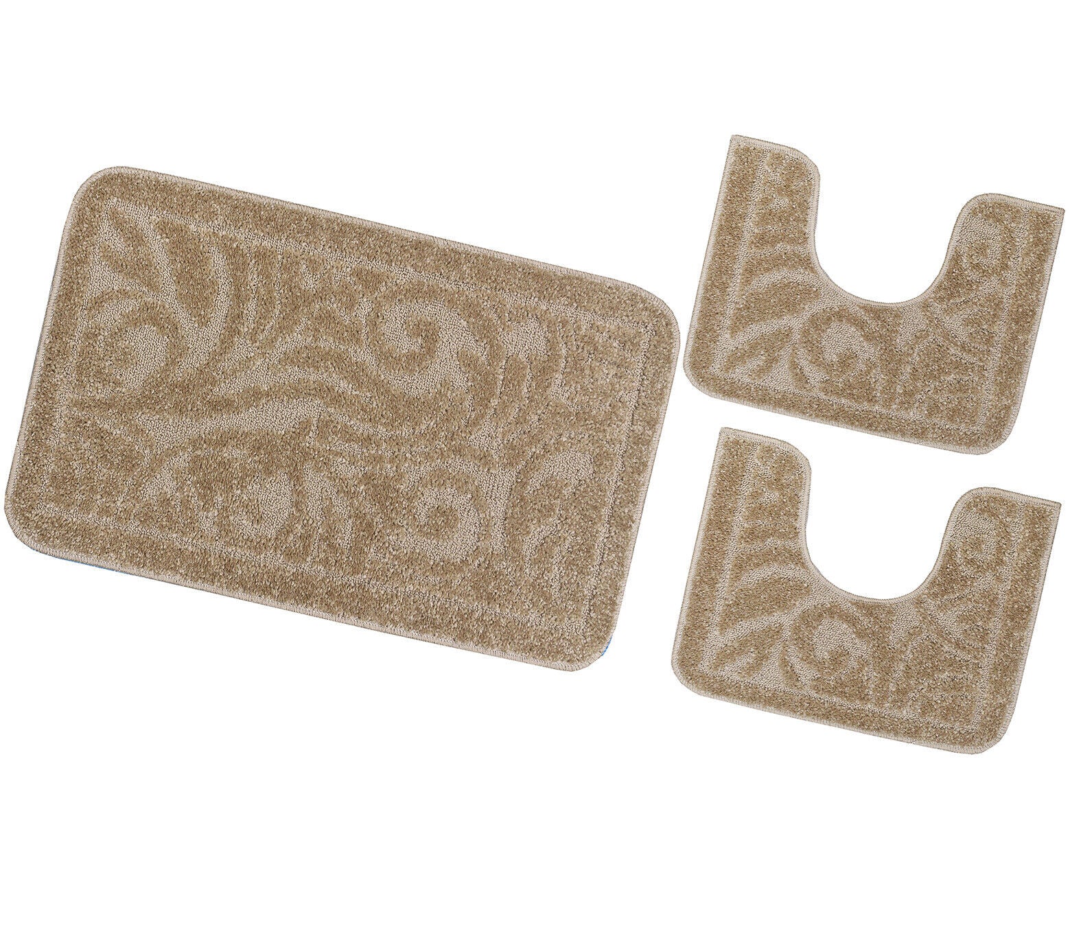 Tappeto Bagno Damascato Parure Beige Morbido Soffice Assorbente Antiscivolo Lavabile