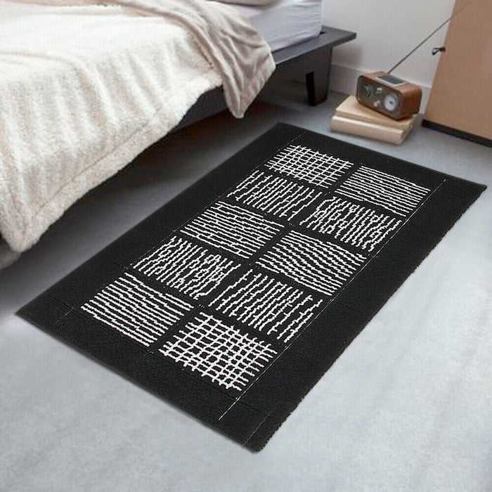 Tappeto Scendiletto Camera Bagno 65x140 cm Shaggy Puro Cotone Assorbente Antiscivolo Nero