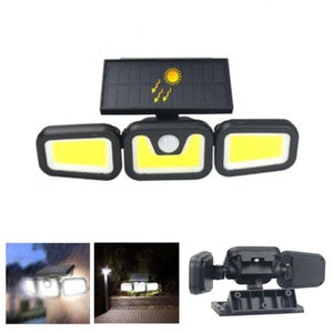 FARETTO COB LED SOLARE LUCE FREDDA SENSORE MOVIMENTO TRIPLA TESTA ROTANTE B0389