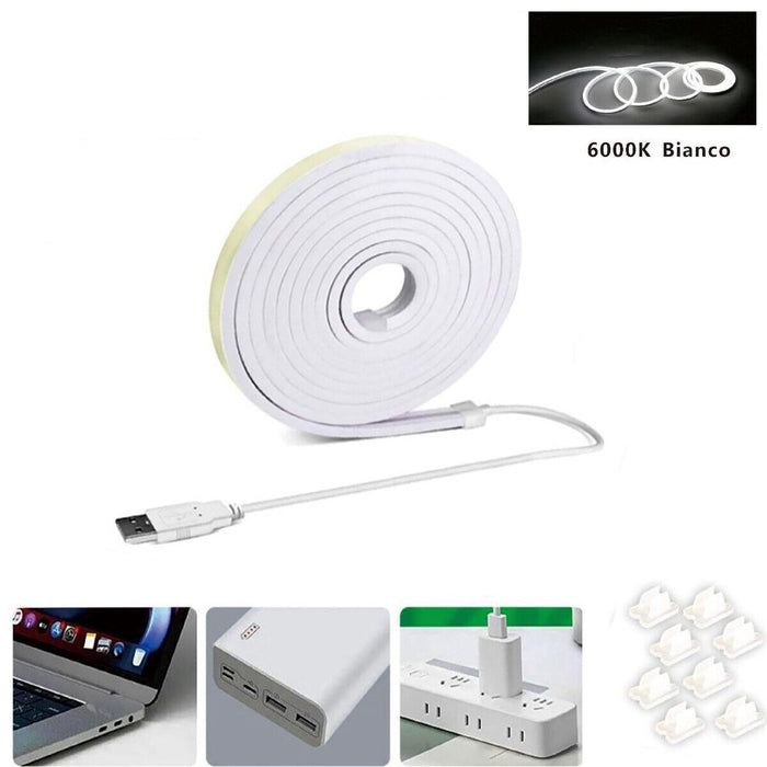 STRISCIA LED FLESSIBILE GANCI BINARIO SOFFITTO SCRITTA USB LUCE BIANCO FREDDO
