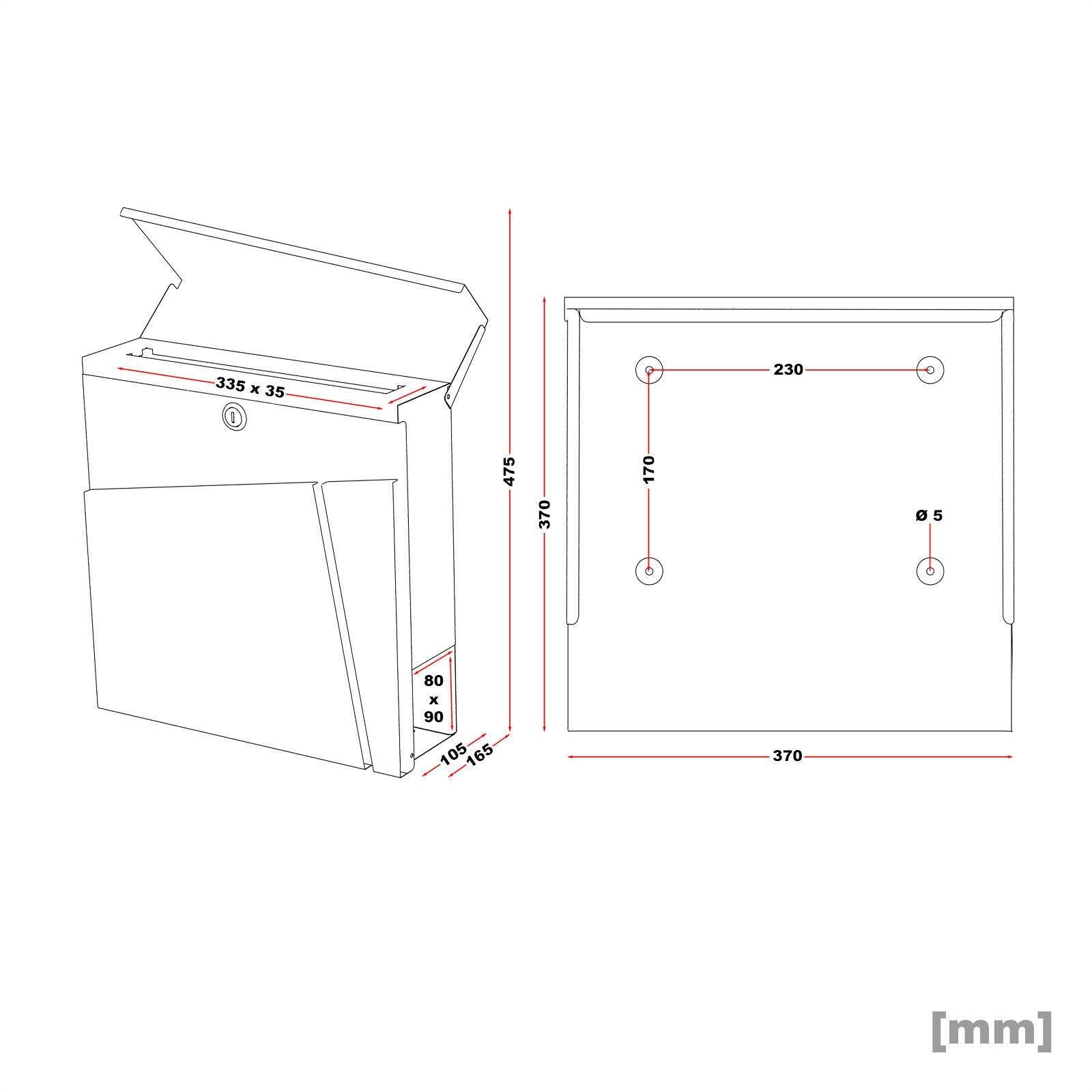 Portariviste per giornali e cassette postali da parete di design antracite acciaio zincato 37 x 37 x 10,5 cm antracite 16_0000098
