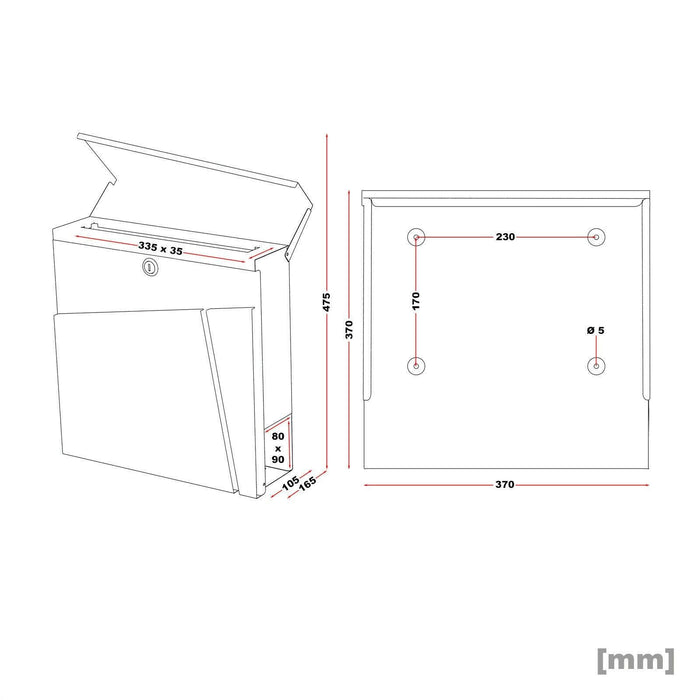 Portariviste per giornali e cassette postali da parete di design antracite acciaio zincato 37 x 37 x 10,5 cm antracite 16_0000098